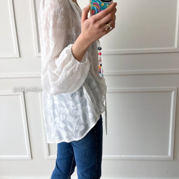 Sheer Blouse with Floral Applique - Picture 8 of 16